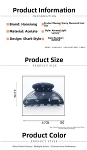 Detailed size specifications of the acetate shark hair claw clip with star rhinestones