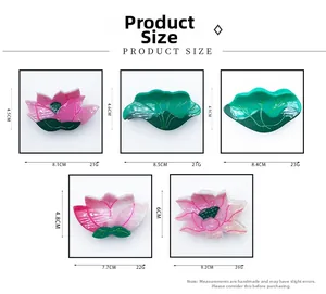 Detailed size chart for acetate lotus hair claws showing various styles and dimensions