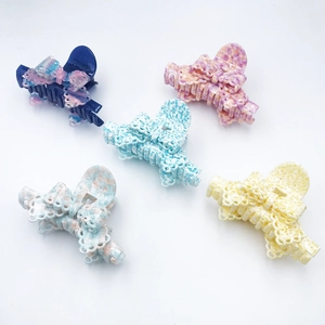 Pince à Cheveux en Acétate Nœud Dentelle Style Français Ajouré Papillon Pince Requin Accessoires de Coiffage pour Femmes