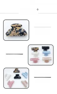 Detail showing acetate hair claws with rhinestones in various colors and spring closure