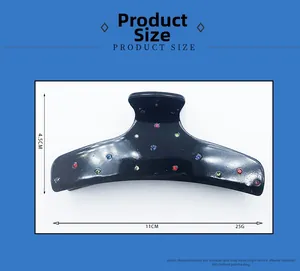 Detailed size specifications for acetate hair claw clip with colorful rhinestones