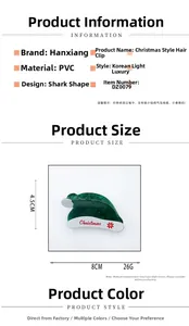 Detailed chart showing 4.5x8cm dimensions for the green PVC Christmas hair claw clip