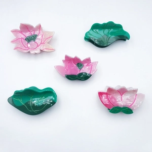 Vintage Acetate Lotus Flower And Lotus Leaf Hair Claw Clip For Women Chinese Style Shark Hair Clip Elegant Hair Accessory