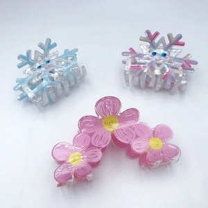 Molletta per Capelli in Acrilico con Stampa Fronte-Retro Fiocco di Neve Fiore Carina Faccina Sorridente Accessorio Capelli Donna