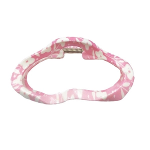 Pince à cheveux large à imprimé floral rose et blanc pour coiffures de type chignon