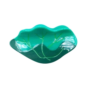 Lotus leaf acetate hair claw clip with green wave design and intricate vein patterns