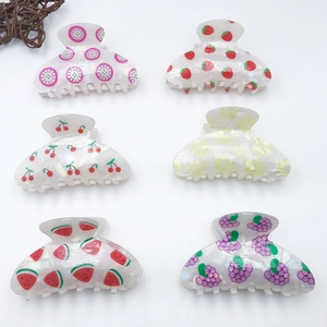 Sweet Fruit Pattern PVC Hair Claw Clip For Women Cartoon Strawberry Lemon Cherry Shark Clip Hair Styling Accessory Jewelry
