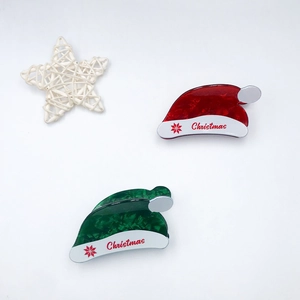 Christmas Hat Shape PVC Hair Claw Clip Festive Snowflake Pattern Shark Clip Hair Accessory For Women Party Decor