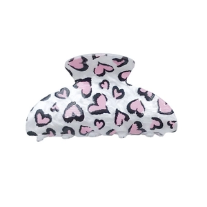 Pince à cheveux en acrylique avec motif léopard cœur rose et design élégant en arc
