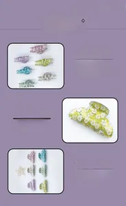 Detailed close-up of acrylic daisy claw clips showing colorful floral prints and glossy finish