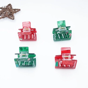 Festliche Weihnachten Quadratische Acryl Haarkralle Weihnachtsmann Elch Lebkuchenmann Muster Haarnadel Für Damen Weihnachtshaarschmuck