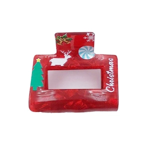 Quadratische Haarklammer aus Acryl zu Weihnachten mit Rentier- und Schneeflockenprint