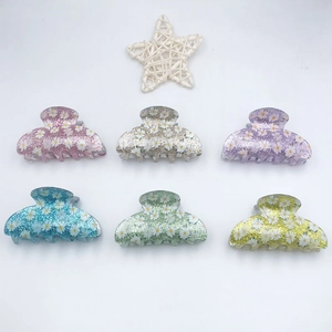 Sweet Daisy Floral Print Glitter Acrylic Hair Claw Clip Large Non-slip Shark Clip Fashion Hair Accessories For Women Girls