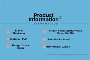 Detailed product specifications for the PVC floral shark hair clip in fashion casual style