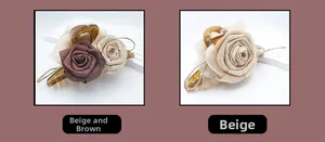 Detail of resin hair claw clips featuring 3D fabric rose flowers and rustic twine rope decoration