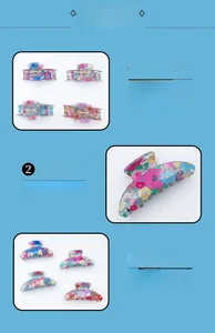 Detail showing colorful floral patterns on transparent PVC hair claw clip with strong grip