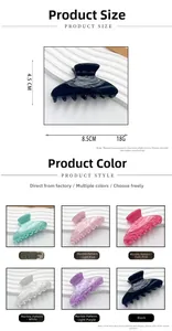 Detailed view of 8.5cm acrylic hair claw clips with wavy texture in six pastel colors