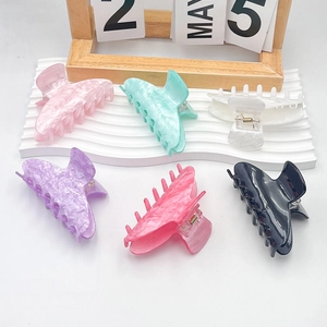 Set of 6 colorful acrylic hair claws with marble texture for high ponytail styling