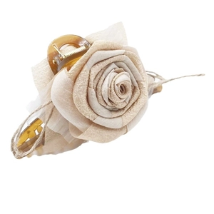 Elegant champagne resin hair claw clip with double-sided rose petals for women