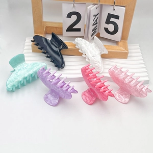 Set of minimalist marble pattern acrylic hair claws in six colors for elegant updos