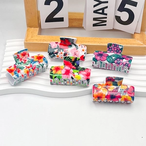 Eleganter PVC Tropischer Blumendruck Haarklammer Klein Süße Blume Haifisch-Clip Für Damen Mädchen Sommerurlaub Haarschmuck