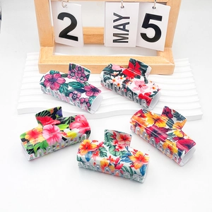Set of large tropical hibiscus flower claw clips made of durable PVC for thick hair