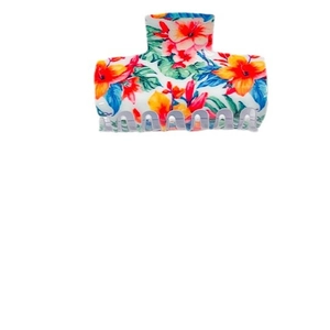 Eleganter PVC Haarklammer mit lebhaftem Hibiskusblüten- und Blattmuster Motiv