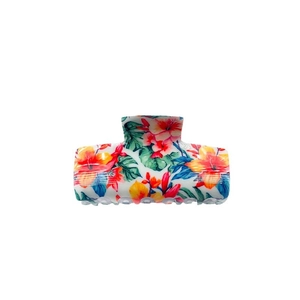 Floral print rectangular hair claw clip with tropical hibiscus design for thick hair