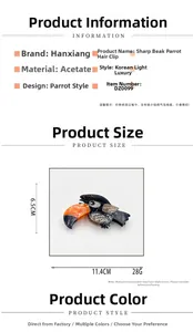 Detail view of acetate parrot hair claw clip showing 11.4cm dimensions and design