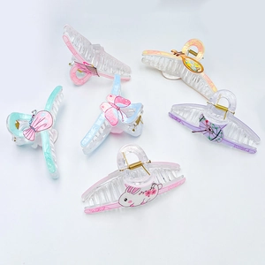 Set of 6 acrylic hair claws with Chinese style patterns like fans and lutes