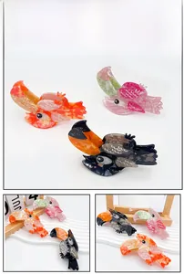 Three-color acetate parrot hair clips featuring elegant marble texture for women