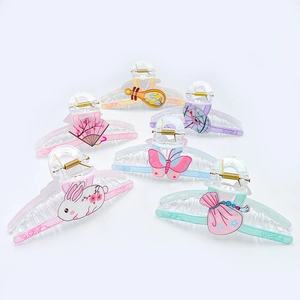 6-pack acrylic hair claws featuring traditional Chinese fan and pipa floral prints