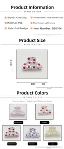 Detail view of 8x4.5cm PVC fruit print hair claw clip showing size and weight specs