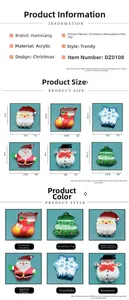 Size guide for Christmas acrylic hair claws featuring snowman, tree, and snowflake patterns