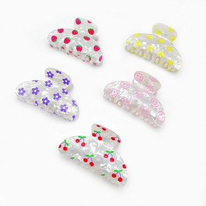 Fresh Fruit Print PVC Hair Claw Korean Style Artificial Pearl Texture Strawberry Cherry Hair Clip Elegant Hair Accessory For Women