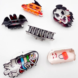 6pcs Halloween acrylic hair claws set with pumpkin bat ghost and spider web designs