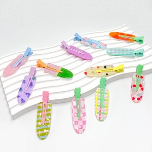 Set of colorful acrylic fruit and pattern hair clips for girls including grape and cherry