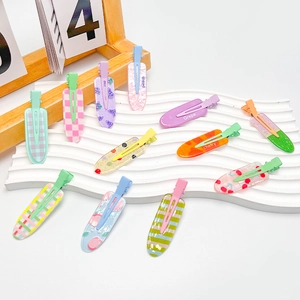 Set of cute fruit pattern duckbill hair clips with cherry, grape, and peach designs