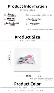 Detailed size specifications for acetate butterfly rabbit hair claw showing 10.2cm length