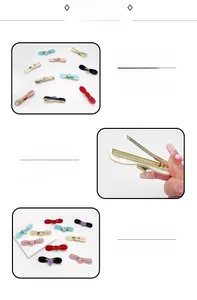 Détails de pinces à cheveux camélia en acétate avec base en métal doré et fleurs en tissu