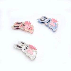 Three-piece set of cute acetate rabbit hair claws with elegant pink bows for women