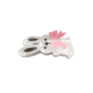 Cute white marble acetate rabbit hair claw clip with a pink bow for girls