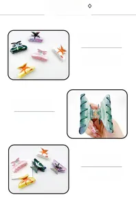 Detail of colorful starfish hair claws in marble acetate finish for elegant hairstyles