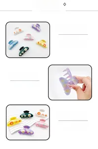Detailed view of ocean-themed hair claws featuring shell and starfish motifs in various colors