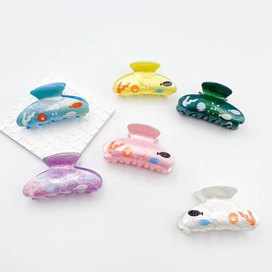 Acrylic Ocean Theme Hair Claw Clips Large Sea Shell Fish Printed Shark Clips Fresh Style Hair Accessories For Women