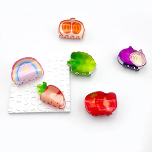 Pince à Cheveux en Acrylique Mignon Fruits Légumes Mini Dessin Animé Tomate Oignon Carotte Artichaut Arc-en-Ciel Pince Requin Fait Main Pour Femmes