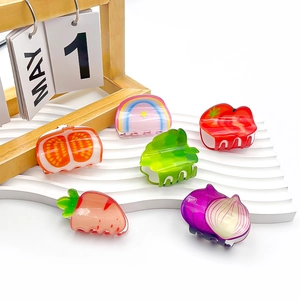 Lot de 6 mini pinces à cheveux créatives en acrylique fruits légumes avec fini pailleté