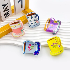 Pince per Capelli Creativa a Forma di Tazza da Tè in Acrilico con Motivo Floreale Accessorio Fatto a Mano per lo Styling Quotidiano Donna