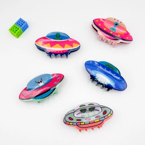 Colorful UFO alien cartoon hair claws made of high-gloss resin for girls and kids