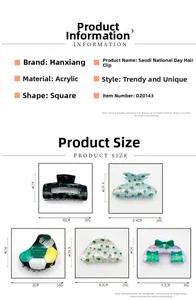 Size chart showing acrylic claw clips dimensions for bow and palm tree designs